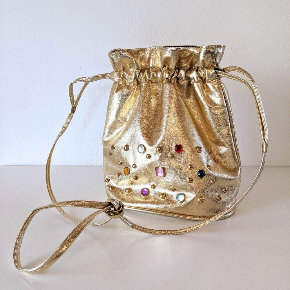 VINTAGE 90s studded gold bucket bag vegan